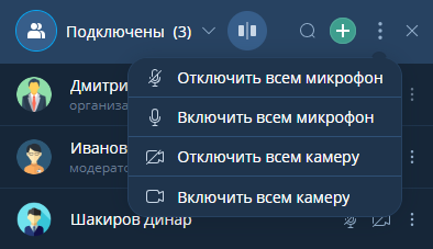 Действия с оборудованием участников