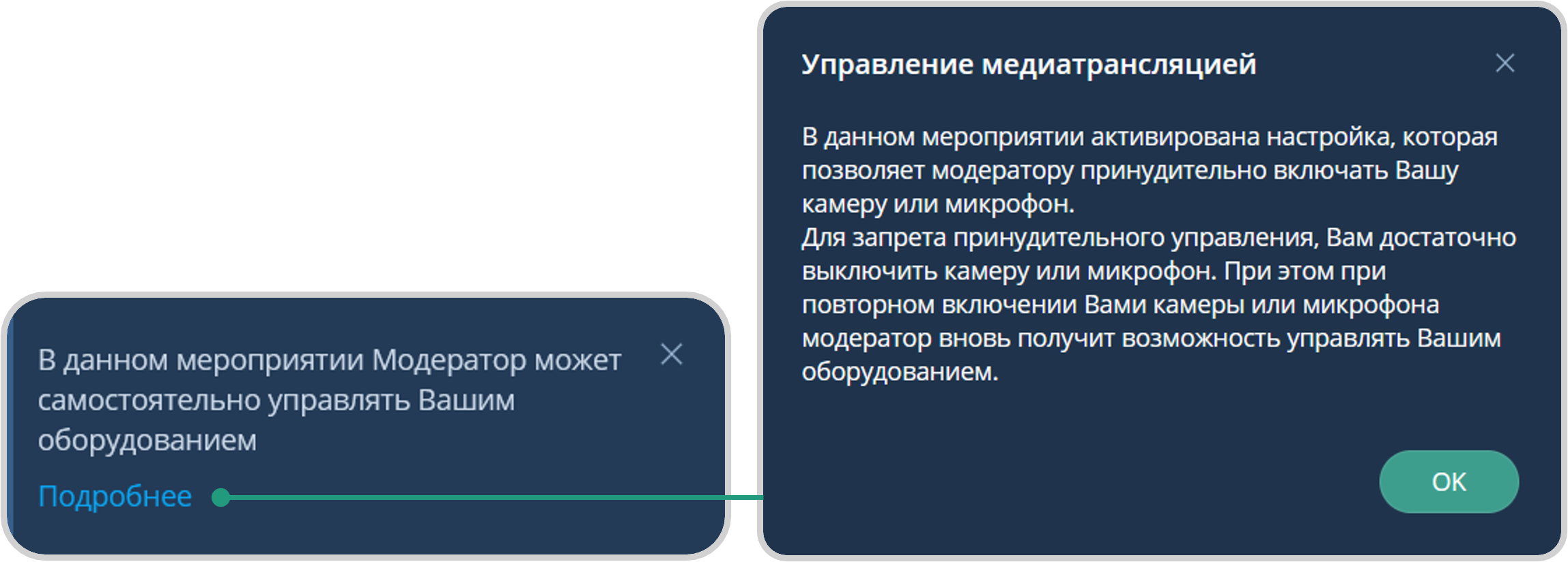 Уведомление о принудительном управлении оборудованием