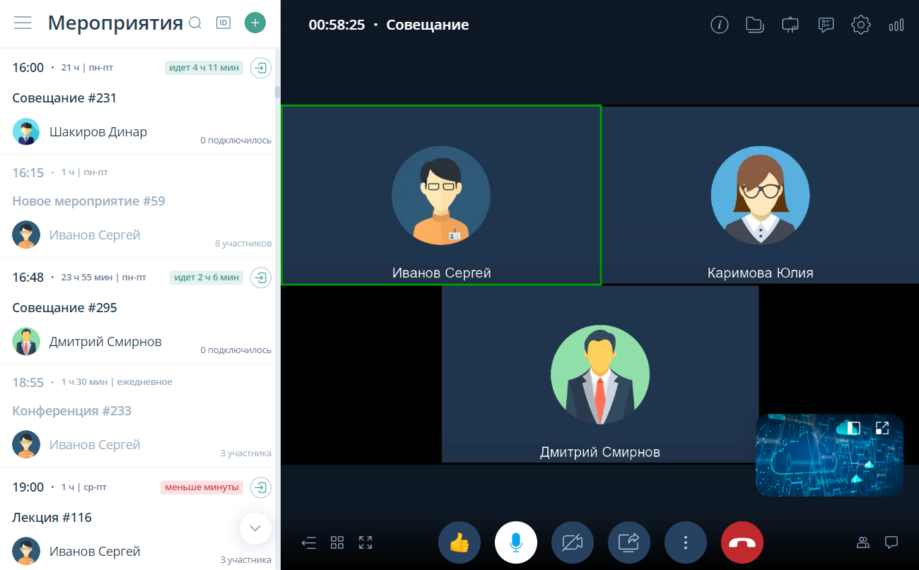 Индикация голосовой активности участника мероприятия