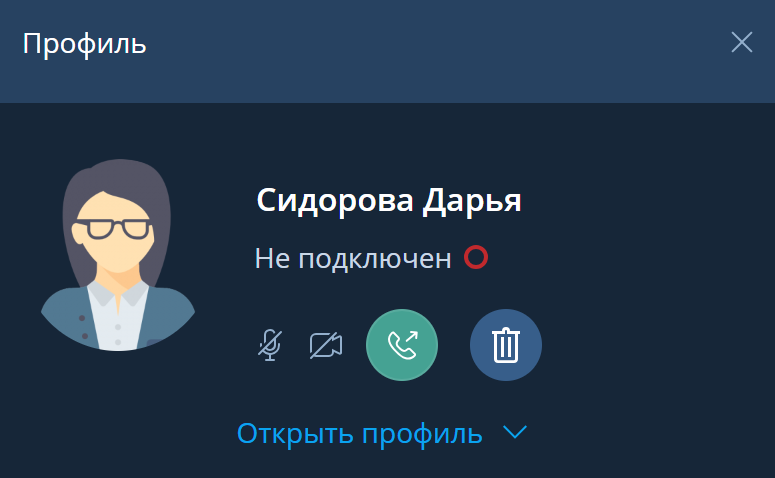 Профиль пользователя со статусом Не подключен