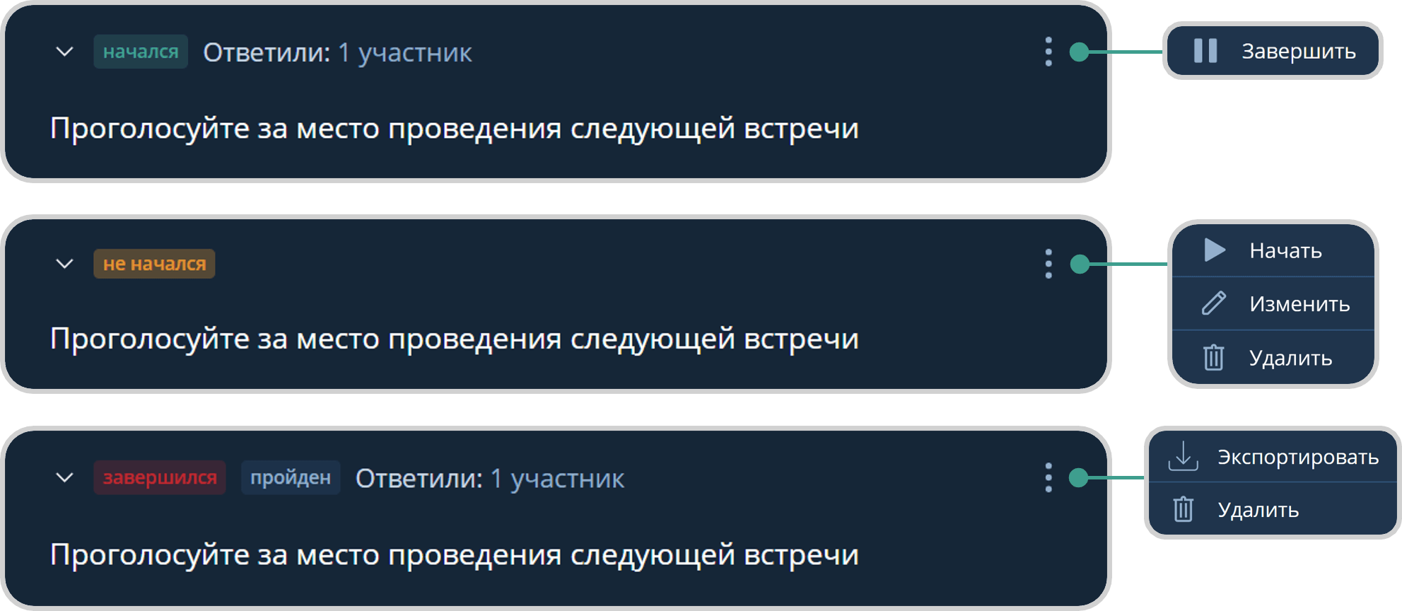 Статусы опросов и действия над ними