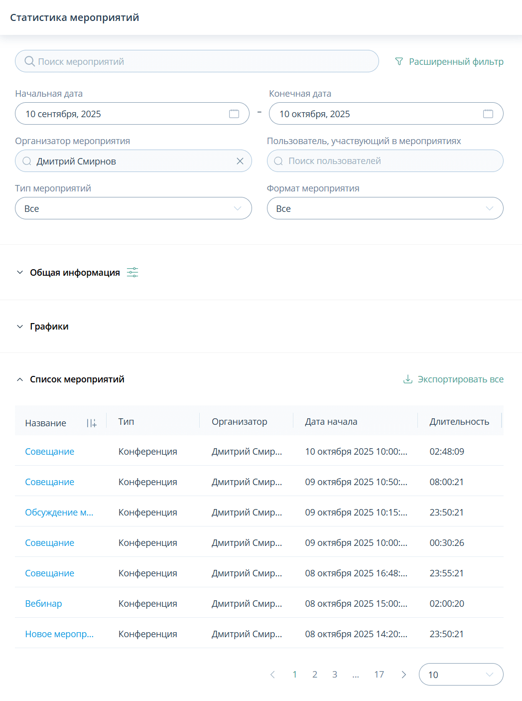 Список мероприятий